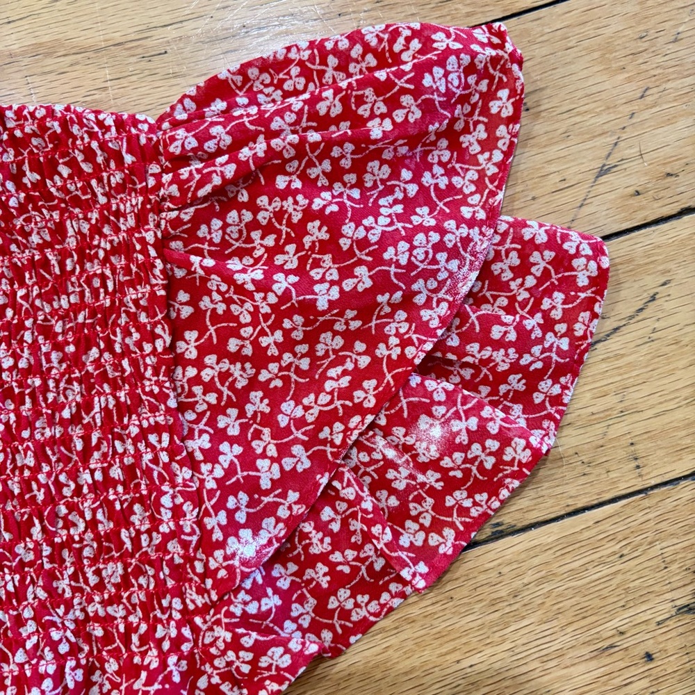 She + Sky Red Floral Smocked Bodice Dress - Picture 4 of 6